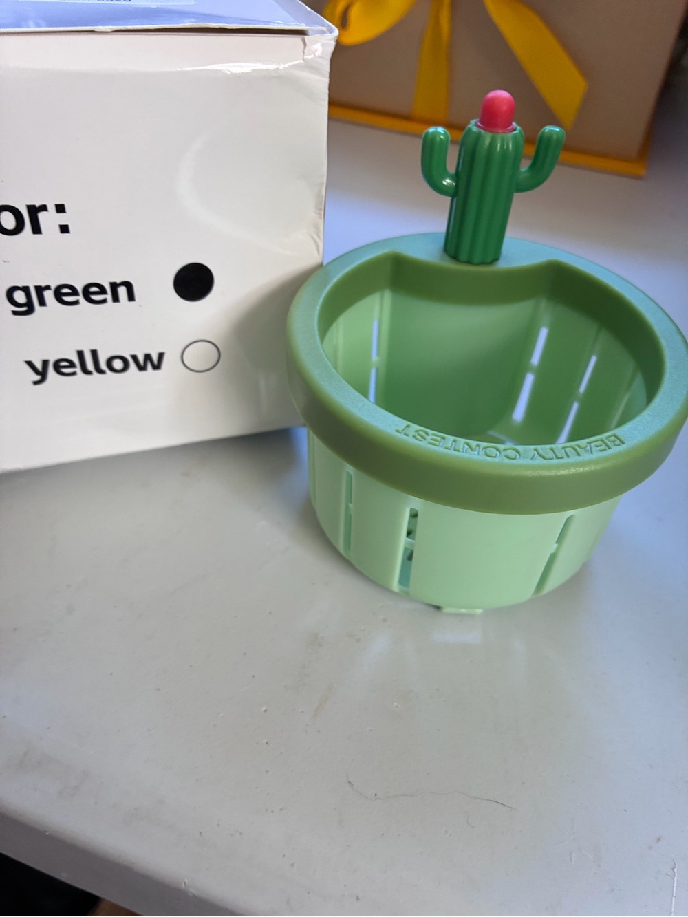 Green Cactus Beauty Counter Holder - Home Accents